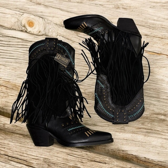 New Dingo cowboy boots embroidered studded tassel cowgirl black, sz 7.5 women’s - Picture 9 of 14